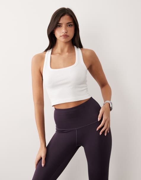 4505 seamless rib scoop neck cropped vest with racer back in white - view 1
