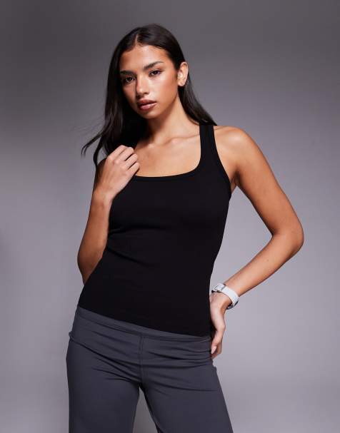 4505 seamless rib scoop neck racer back active singlet in black - view 1