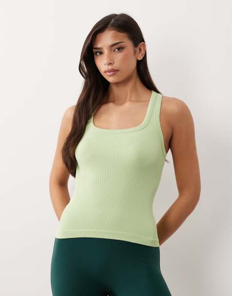 4505 seamless rib scoop neck singlet with racer back in pastel lime - view 1