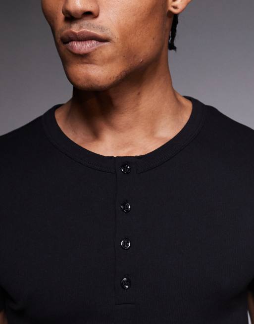 4505 seamless rib slim fit henley t-shirt in black, 5 of 5