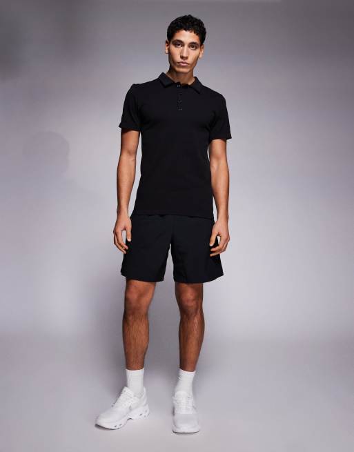 4505 seamless rib slim fit polo shirt in black, 2 of 5
