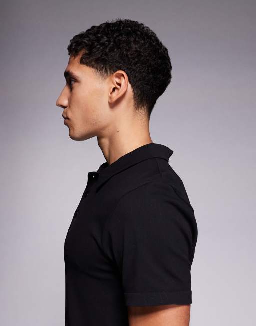 4505 seamless rib slim fit polo shirt in black, 4 of 5
