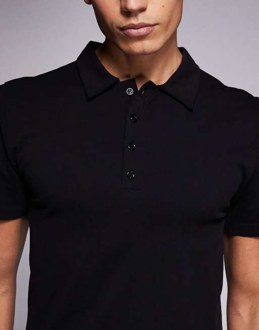 4505 seamless rib slim fit polo shirt in black, 5 of 5