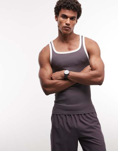 4505 seamless rib slim fit singlet with contrast binding in storm grey - view 1