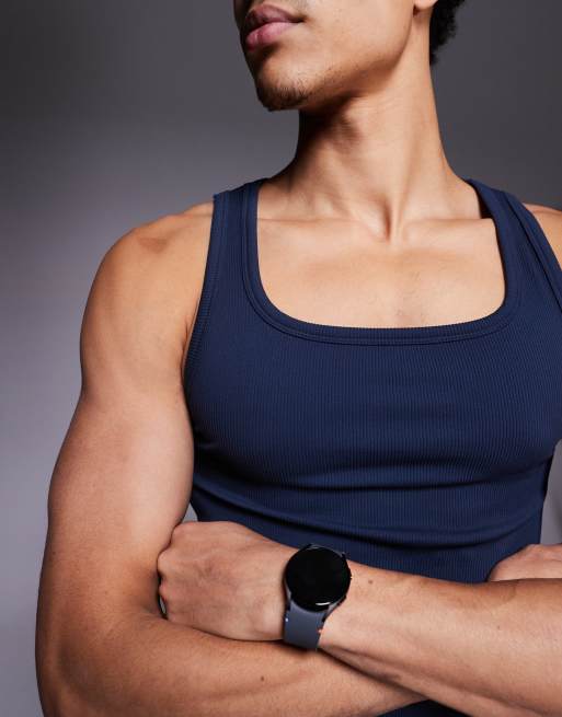 4505 seamless rib slim fit square neck vest in navy, 5 of 5