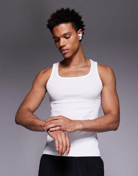 4505 seamless rib slim fit square neck vest in white - view 1
