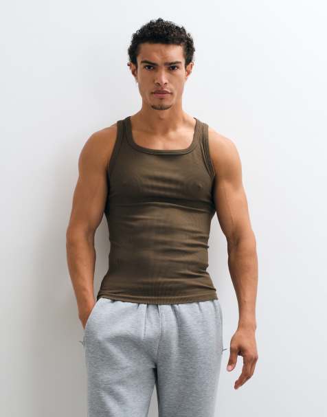 4505 seamless rib square neck slim fit training singlet in caper - view 1