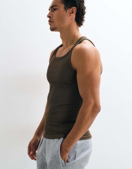 4505 seamless rib square neck slim fit training singlet in caper, 4 of 5