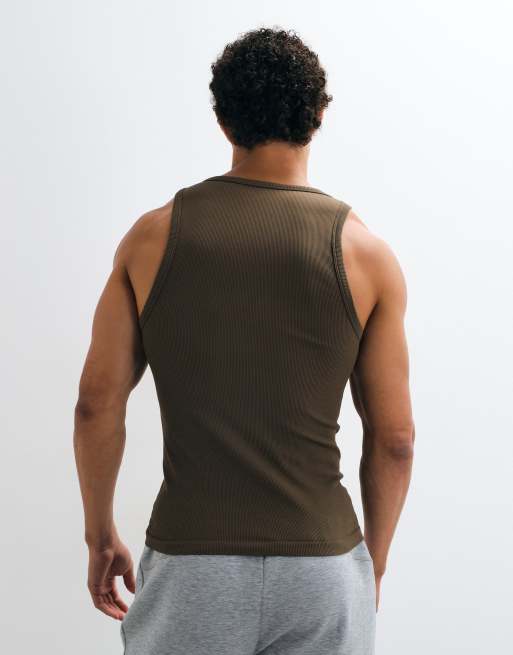 4505 seamless rib square neck slim fit training singlet in caper, 5 of 5