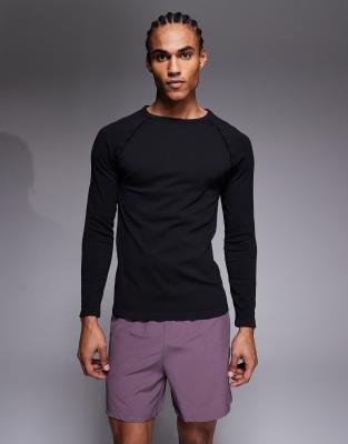 4505 Seamless Ribbed Slim Fit Long Sleeve Raglan Top In Black