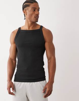 4505 Seamless Ribbed Square Neck Muscle Fit Tank Top In Black