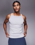 [ASOS] 4505 seamless ribbed square neck muscle singlet in grey marl XS Grey Marl