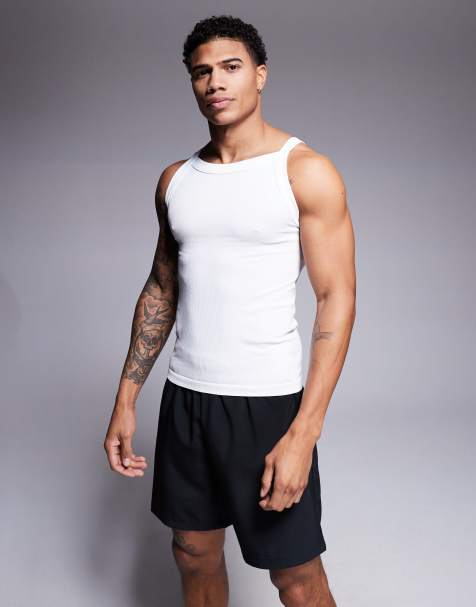 4505 seamless ribbed square neck muscle tank top in white - view 1