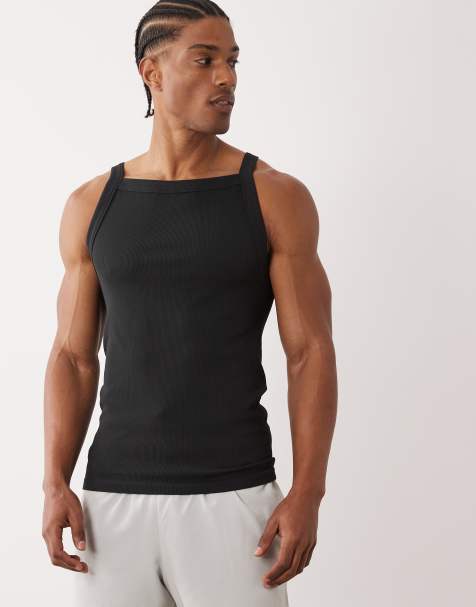 4505 seamless ribbed square neck muscle vest in black - view 1