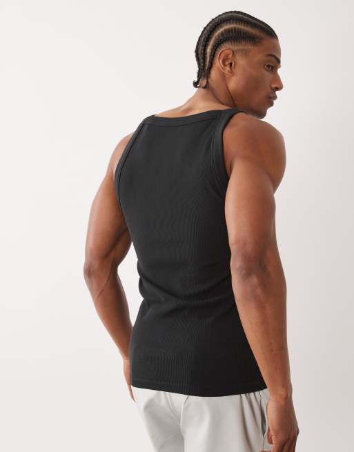 4505 seamless ribbed square neck muscle vest in black, 3 of 5