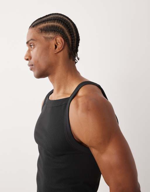 4505 seamless ribbed square neck muscle vest in black, 4 of 5