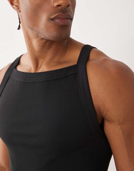 4505 seamless ribbed square neck muscle vest in black, 5 of 5