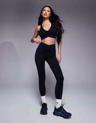asos 4505 seamless ruched front gym set in black