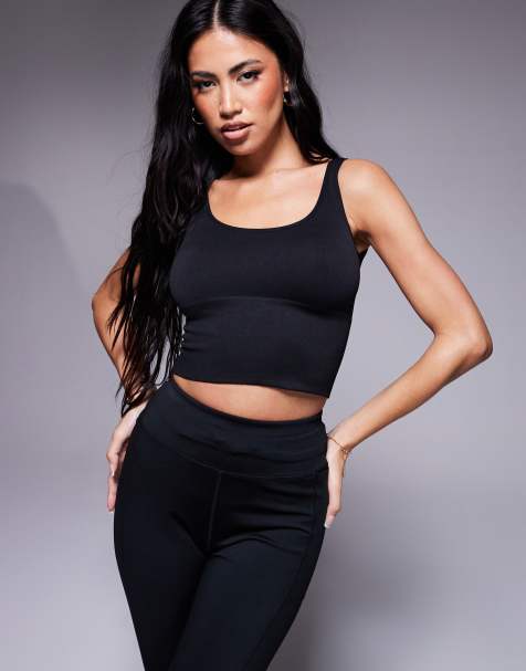 4505 seamless scoop back rib knit active tank top in black - view 1