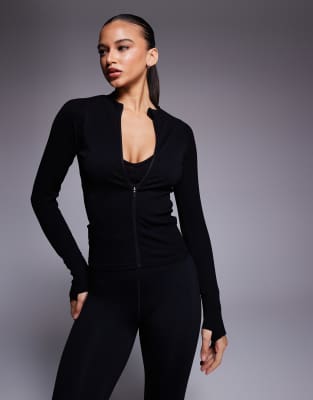 4505 Seamless Sculpting Zip Up Long Sleeve Top In Black