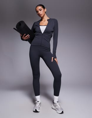 4505 Seamless Sculpting Zip Up Long Sleeve Top In Gray
