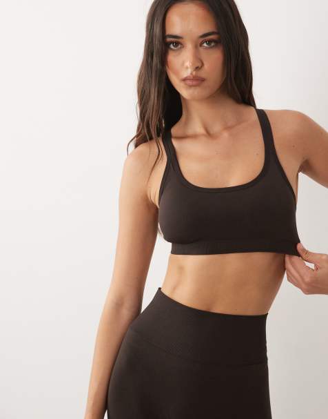 4505 seamless shine light support sports bra with removable padding in coffee - view 1