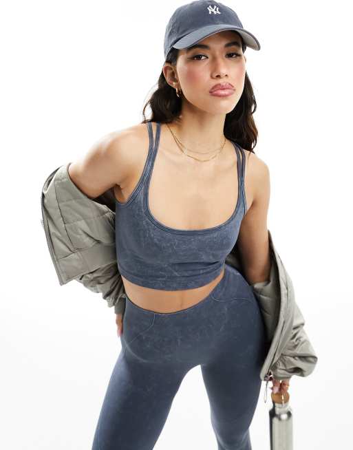 4505 seamless singlet with strap back in blue acid wash  