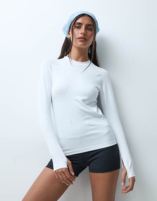 4505 seamless slim fit long sleeve training top with raglan sleeves in white, 5 of 5