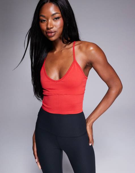 4505 seamless spaghetti strap yoga cami top in cherry red - view 1