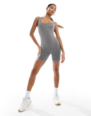 4505 4505 seamless square neck unitard with inner bra in washed grey