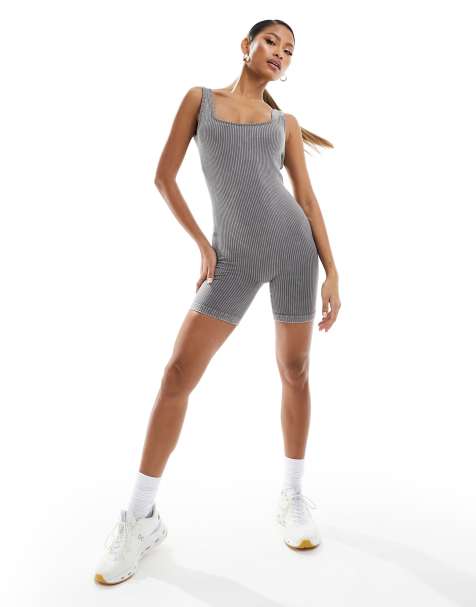 4505 seamless square neck unitard with inner bra in washed grey - view 1