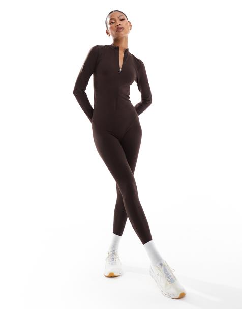 4505 seamless zip front all-in-one in bitter chocolate - view 1