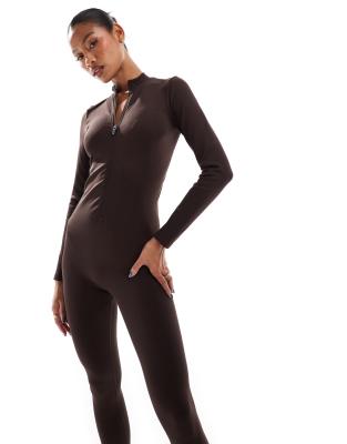 ASOS 4505 seamless zip front all-in-one in bitter chocolate