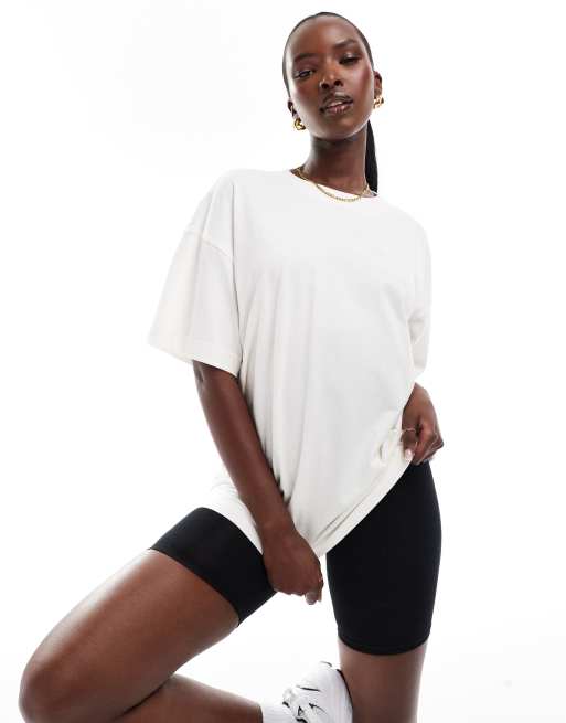 4505 - Serotonin Studio - Oversized T-shirt van zware stof met print op de achterkant in wit, 2 van 4