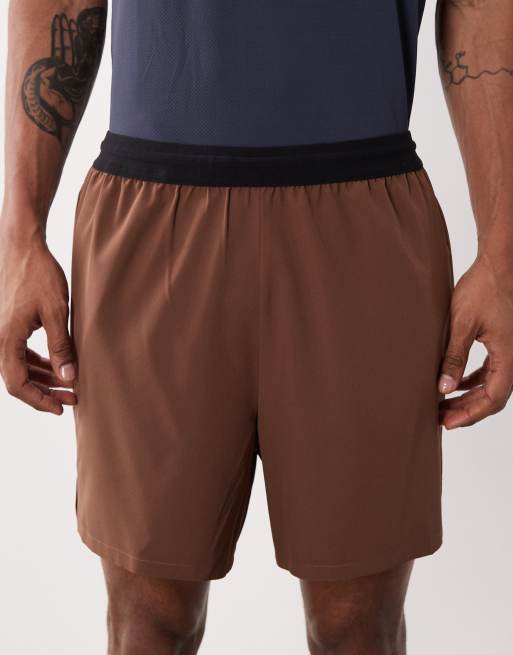 4505 - Short de course 13 cm avec taille élastique et poche en tulle à l'arrière - Marron, 4 de 5