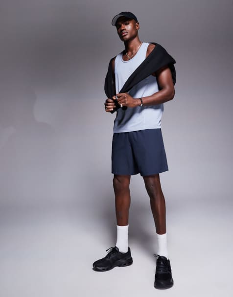 4505 - Short de sport 18 cm en tissu à séchage rapide avec poches zippées et logo - Bleu nuit - view 1