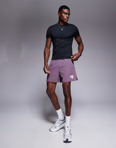4505 - Short de sport large 18 cm à séchage rapide avec motif, envers bouclé et poches zippées - Raisin - view 1