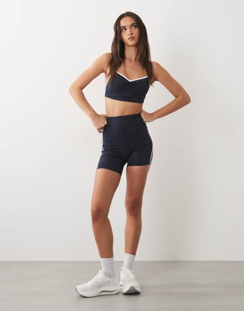 4505 - Short legging de sport 13 cm à taille haute et bandes latérales - Bleu marine profond - view 1