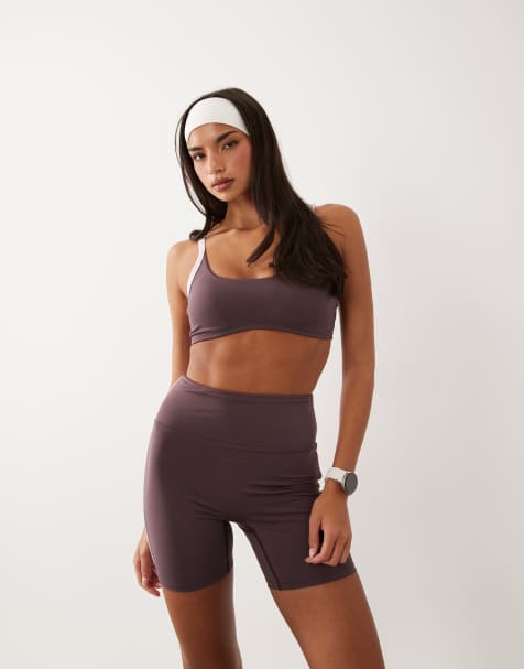 4505 short leggings con banda laterale, vita alta e interno gamba 5" in marrone tortora - view 1