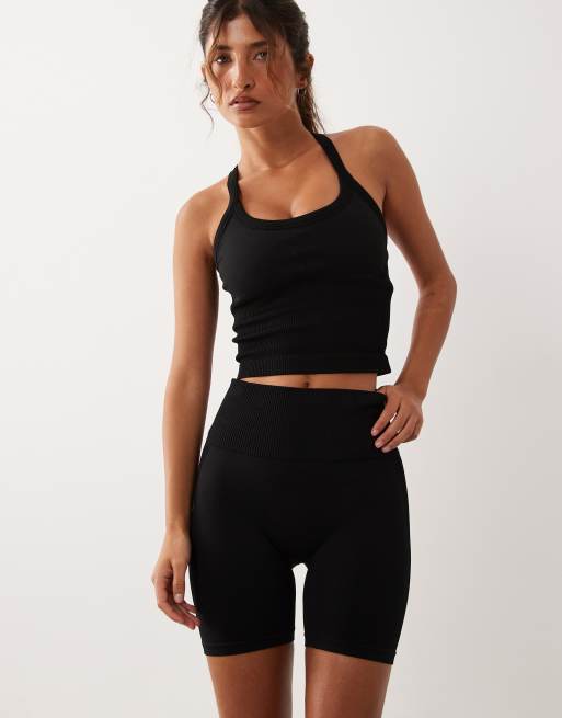 4505 - Shorts a vita alta modellanti senza cuciture da 8 cm neri, 4 di 5