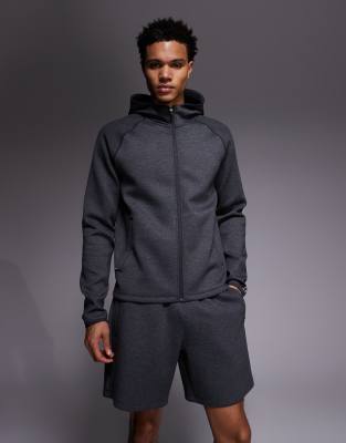 Shorts aus Performance-Sweatshirtstoff in Anthrazit meliert mit Reißverschlusstaschen-Grau Grau S