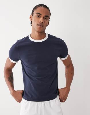 4505 Shrunken Muscle Fit Cotton Baby Ringer Tee With Quick Dry Finish In Blue