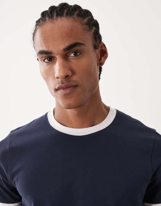 4505 shrunken muscle fit cotton baby ringer tee with quick dry finish in navy , 3 of 5