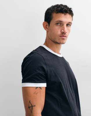 4505 Shrunken Muscle Fit Cotton Ringer Baby Tee With Quick Dry Finish In Black