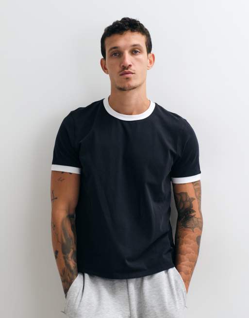 4505 shrunken muscle fit cotton ringer baby tee with quick dry finish in black, 4 of 5