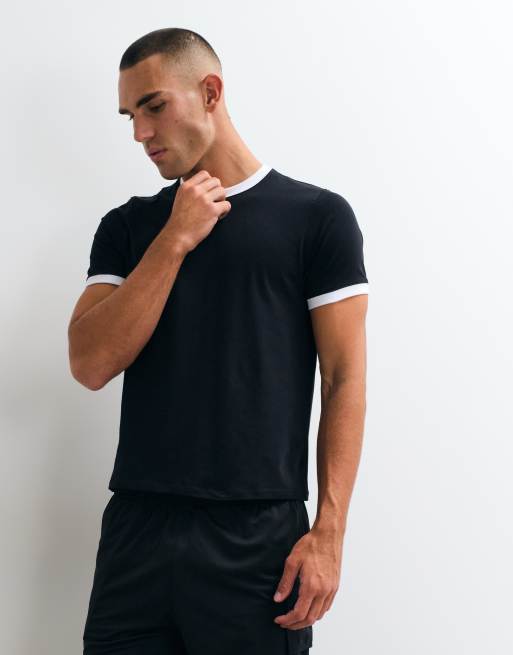 4505 shrunken muscle fit cotton ringer baby tee with quick dry finish in black, 4 of 5