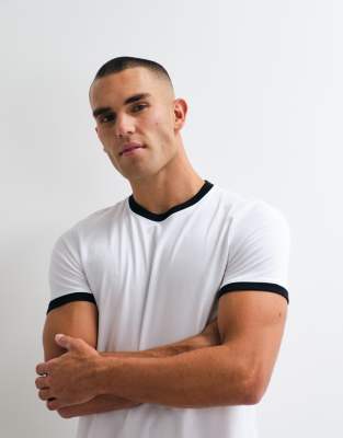 4505 Shrunken Muscle Fit Cotton Ringer Baby Tee With Quick Dry Finish In White