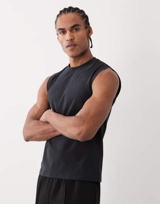 4505 Shrunken Muscle Fit Cotton Tank With Quick Dry Finish In Black
