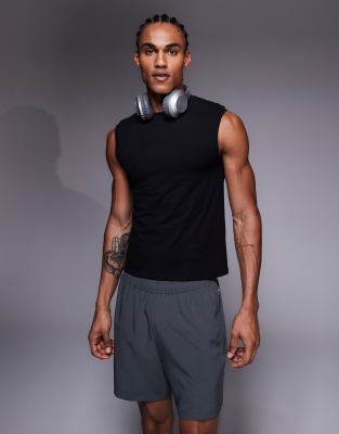 4505 Shrunken Muscle Fit Cotton Tank With Quick Dry Finish In Black