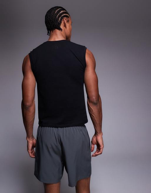 4505 shrunken muscle fit cotton tank with quick dry finish in black, 3 of 5